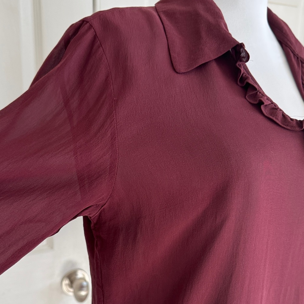 CW, Burgundy Ruffle Blouse - Picture 4 of 11